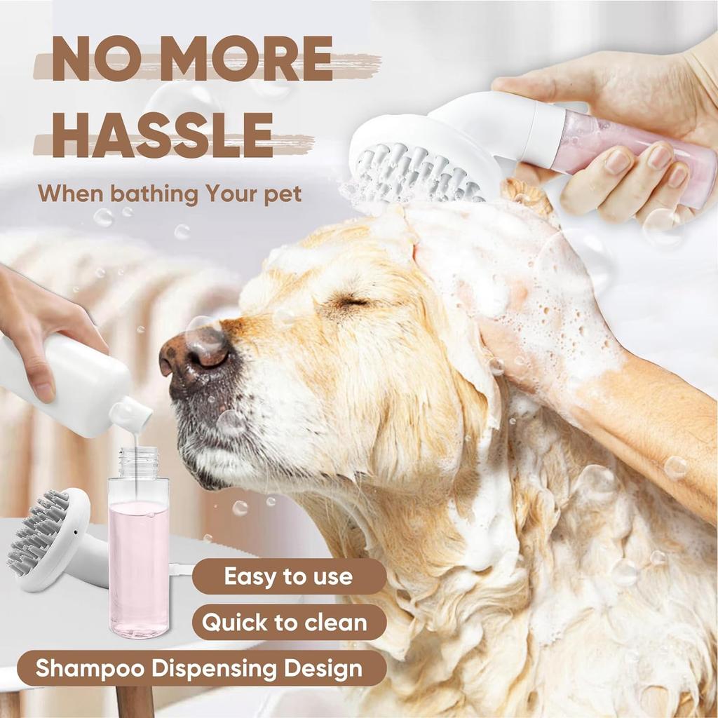 Dog Bath Brush 3 In1 Dog Shampoo Brush Soft Silicone Dog Brush for Pet Grooming Washing Soap Brush 36 Clean Massage Brush Head