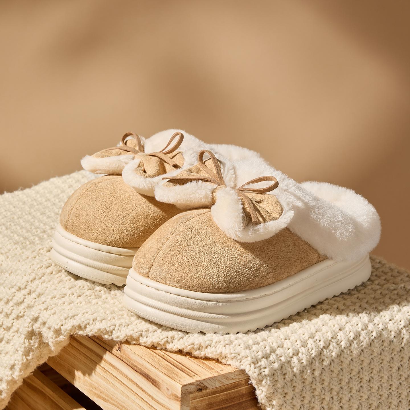 

Зимние женские хлопковые тапочки плюшевые теплые на толстой подошве шлепанцы дышащие мягкие нескользящие тапочки 36-37 бежевый