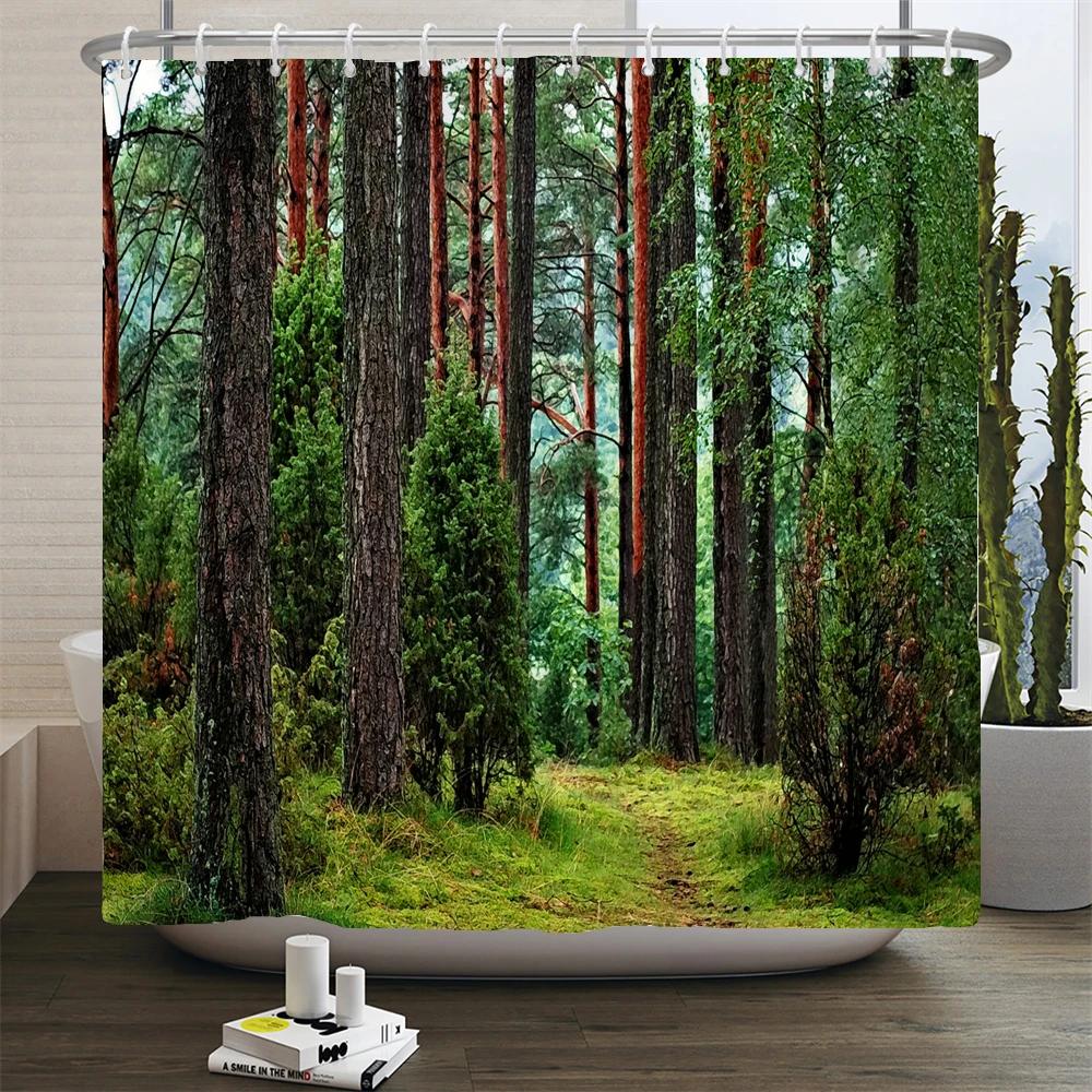 Wald Naturlandschaft Duschvorhänge Hochwertiger wasserdichter Duschvorhang Baumlandschaft Badezimmervorhang Polyesterstoff