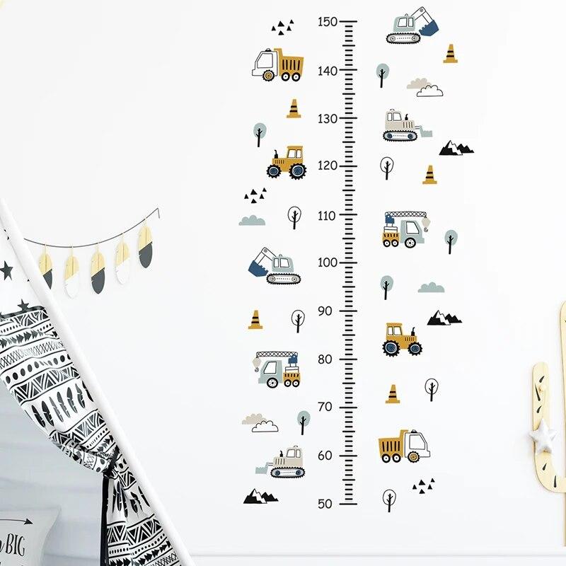 1PC Cartoon Car Height Measurement Wall Stickers For Waterproof Removable PVC Kids Room Kindergarten Home Decoration