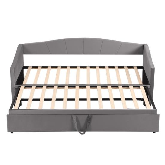 Upholstered Bed Extendable Sofa Bed 90/180x200cm with Slatted Frame, Multifunctional Bed Made of Skin-Friendly Velvet Fabric