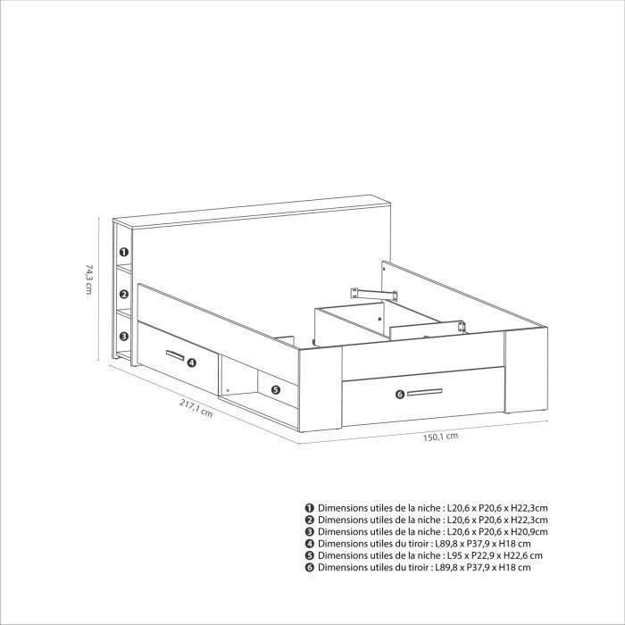 DEMEYERE Oxygène Lit adulte contemporain blanc mat - l 140 x L 190 cm