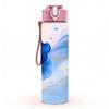 1PC Soft Blue Orchid Flower Translucent Petal Art 750ml Color Plastic Sports Water Bottle Leakproof Flip Straw Lid Suitable for Sports Office Home Use