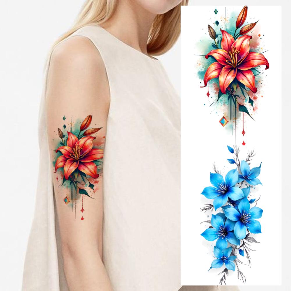 12pcs Temporary Tattoo Orchid Tattoos Waterproof Long-lasting Body Stickers Floral Tattoos Colorful Tattoos Watercolor For