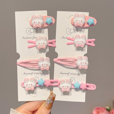 5 Stück Mädchen Haarspange Cartoon Hase Stern Dekor Haarspange Keine Kopfhaut Seitenpony Haarspange Kindliche Haaraccessoires