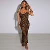 New Leopard Print Sexy Low Back Tie-Up Slim Fit Long Dress