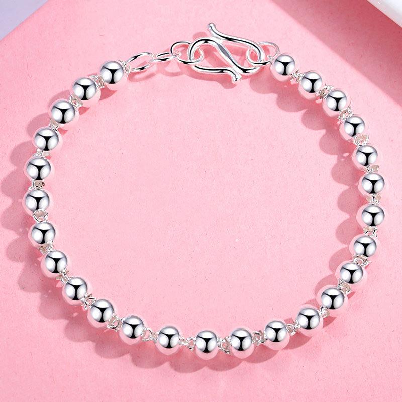 925 Silver Beaded Bracelet for Women Men Adjustable Handmade Ball Chain Jewelry Elegant Minimalist Party Wedding Gift