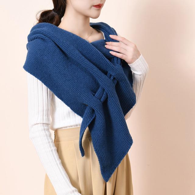 Neuer gestrickter Wollschal mit perforiertem Dreieckstuch-Überzug Kaschmirschal Dick Warm Halswärmer Damen Cape Umhang Poncho