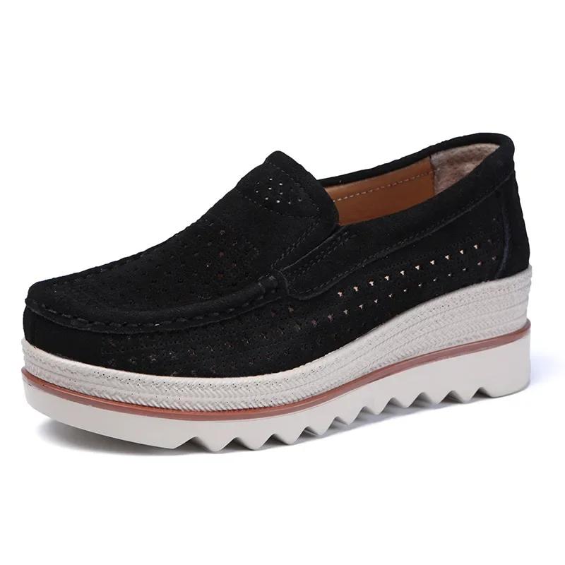 Women Wedges Platform Loafers Ladies Elegant Genuine Leather Moccasins Shoes Woman Autumn Slip on Casual Women's Shoes