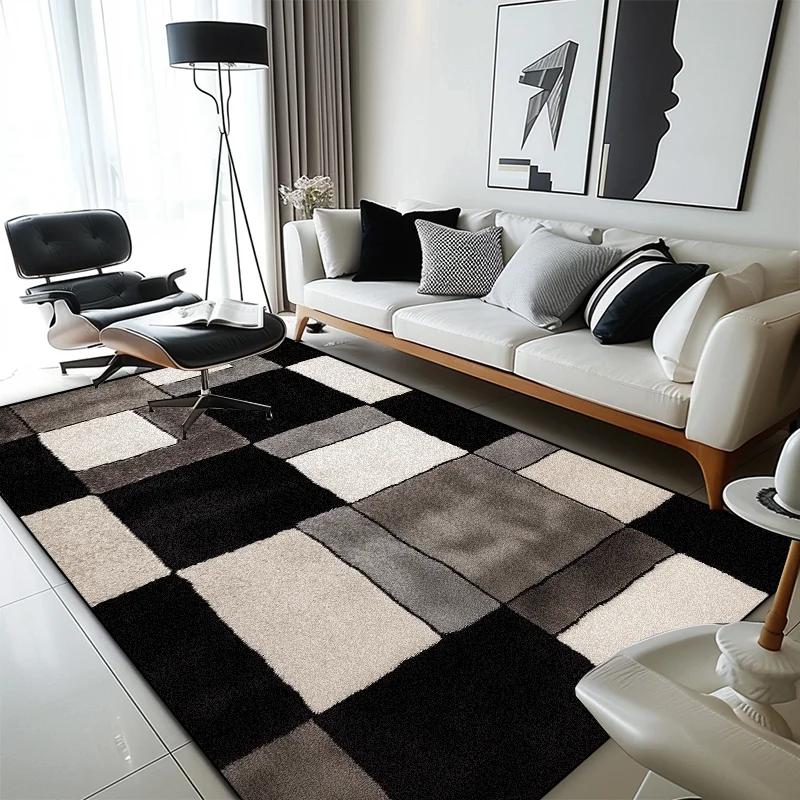 Moderní geometrický kostkovaný koberec pro obývací pokoj, domácí dekorace, měkké koberce s velkou plochou, ložnice, protiskluzové, pratelné podložky k posteli