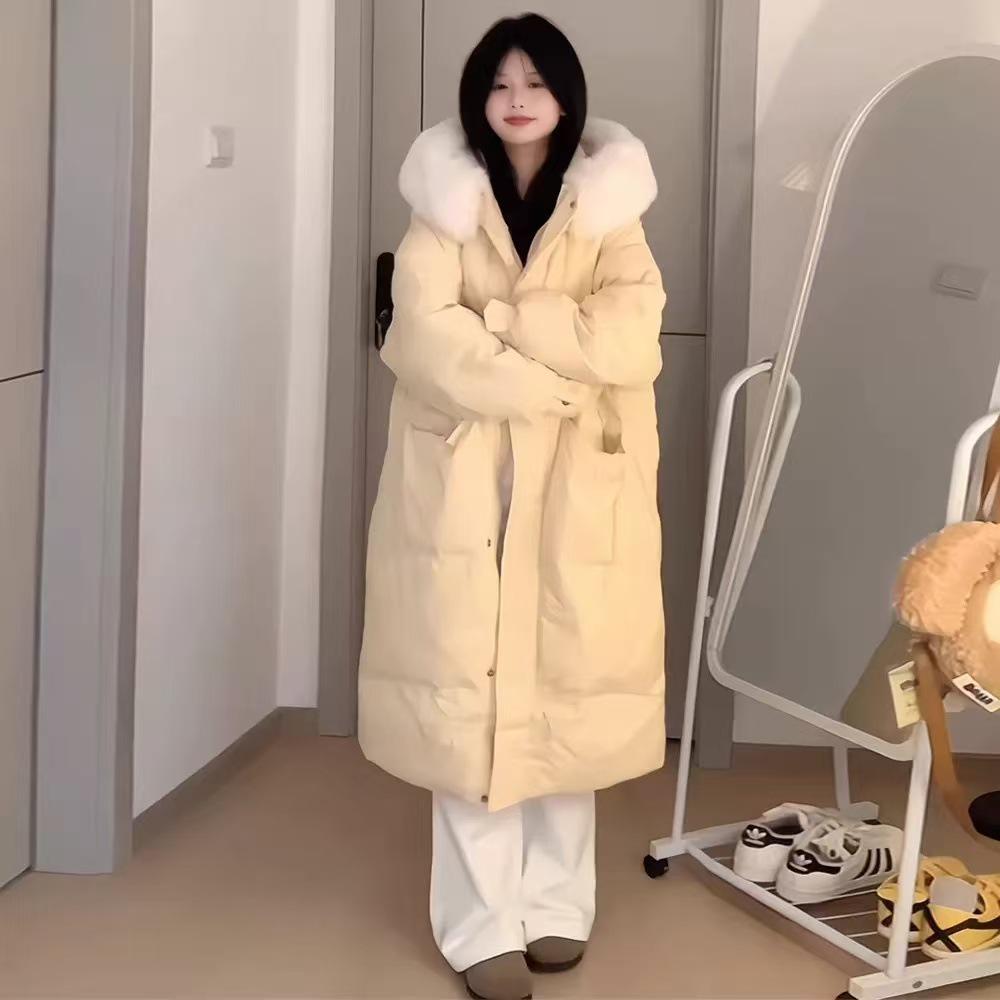 

Women s Mid-Length Hooded Down Coat - 2025 New Style, Super Thick, Warm, Padded with Large Fur Collar L (Recommended for 135-155 jin)