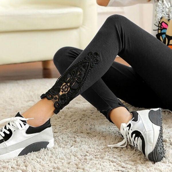Buy Flower Hollow Stretch Jeggings 