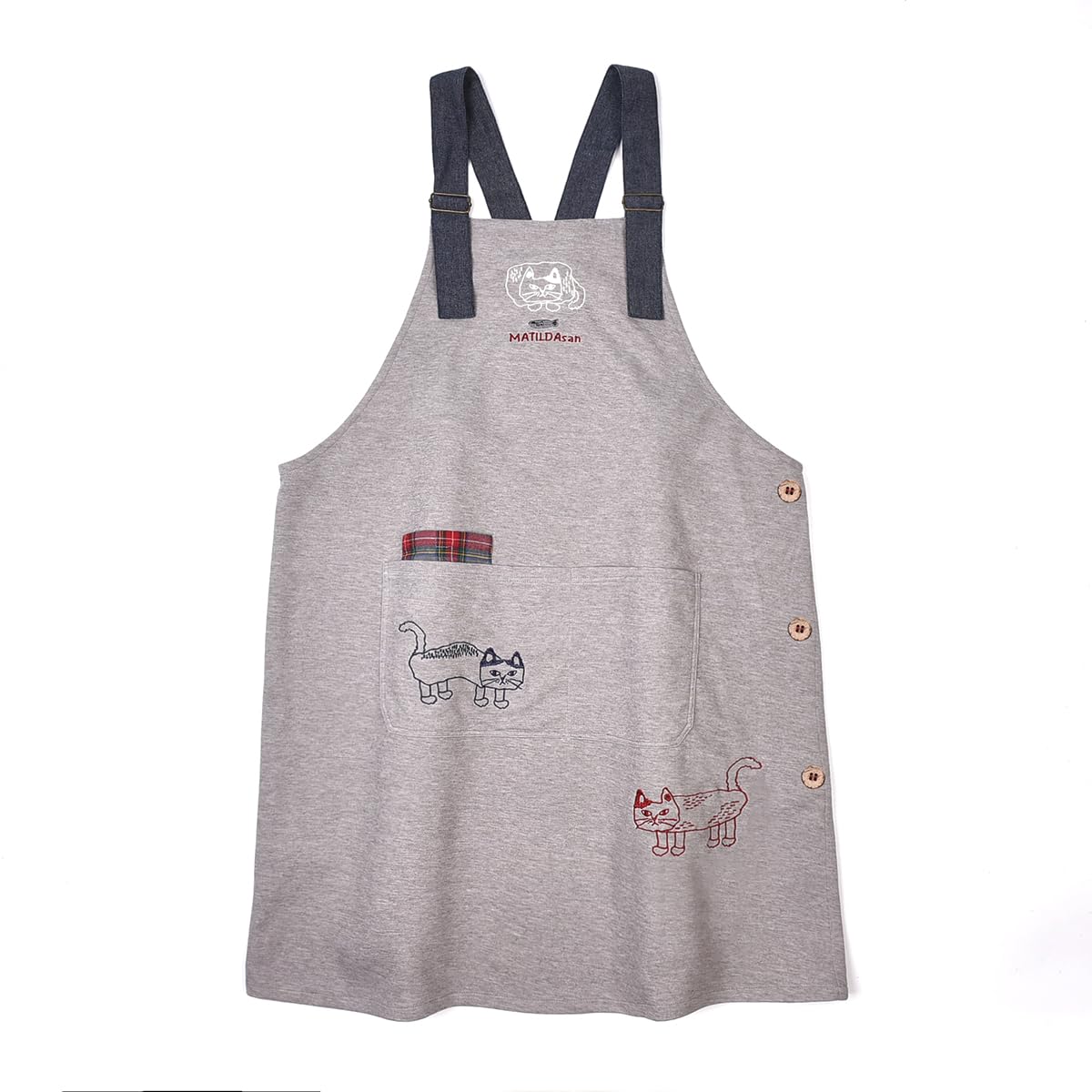 

Punch Knit Side Button Heather [Kusuguru Japan] Apron, Matilda, Apron, 236617, Gray, M-L