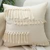Soft Cotton-ramie Pillow Covers, European Style With Tassels Cushion Cover Shell for Sofa Bedroom Cream Beige Stylish