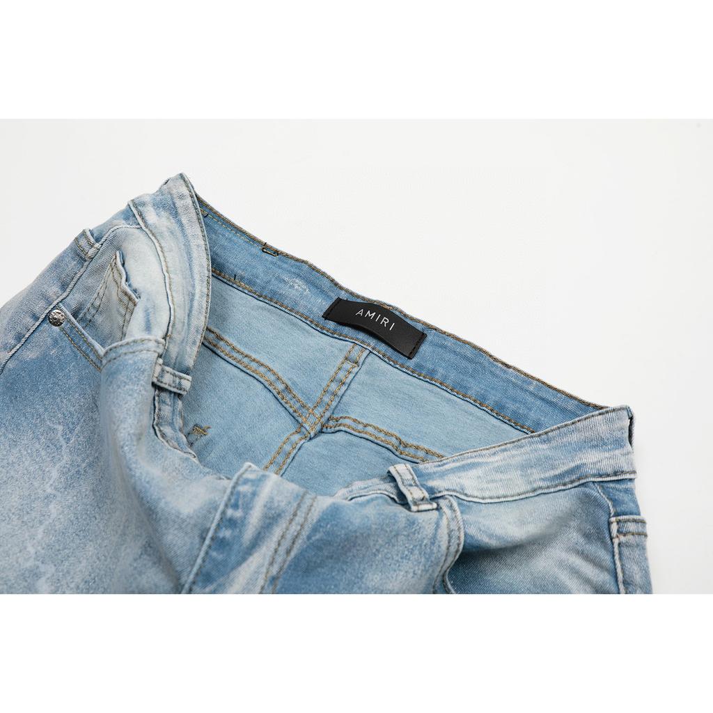 M09 Amiri Herren- und Damen-Jeans im amerikanischen Stil mit Stoffflicken, Löchern, Stickereien, lässige und modische High-Street-Hosen