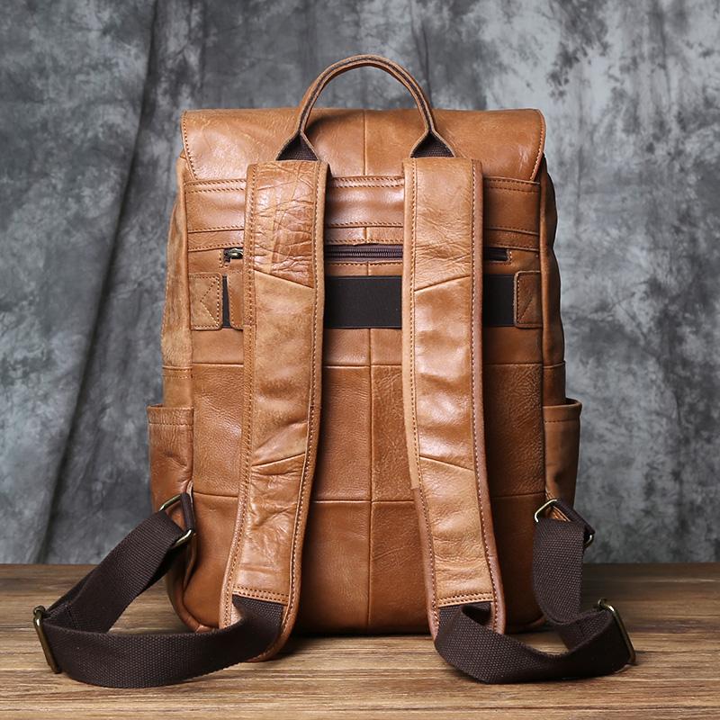 NZPJ Vintage Genuine Leather Men's Backpack Top Layer Cowhide Casual Backpack 16 "Laptop Bag Large Capacity Outdoor Travel Bag