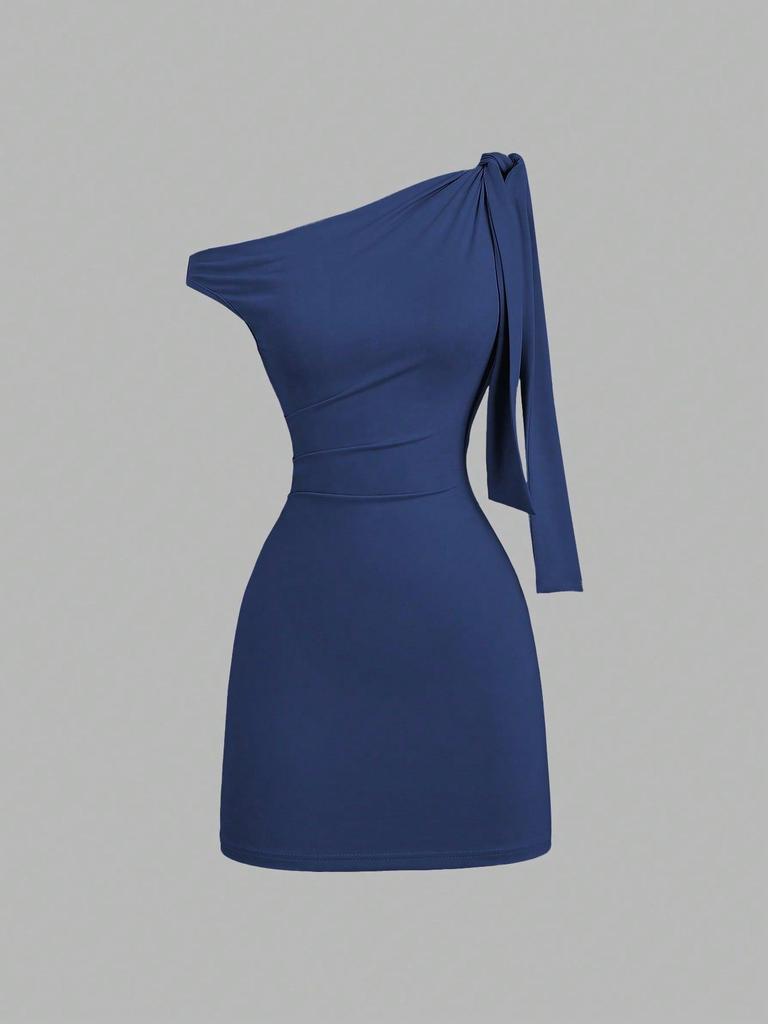 Damska Modna Sukienka Bodycon z Jednym Rękawem, Bez Rękawów, Łatana