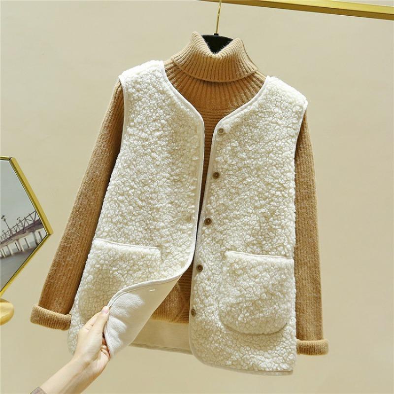 Lamb Plush Vest Women's 2025 Autumn and Winter Short Korean Style Fur One-piece Versatile Shoulder Jacket