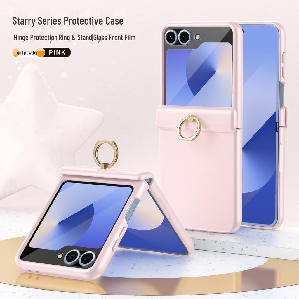 Samsung ZFlip6/5 All-Inclusive Scharnier-Schutzhülle mit Ringhalter & Folie