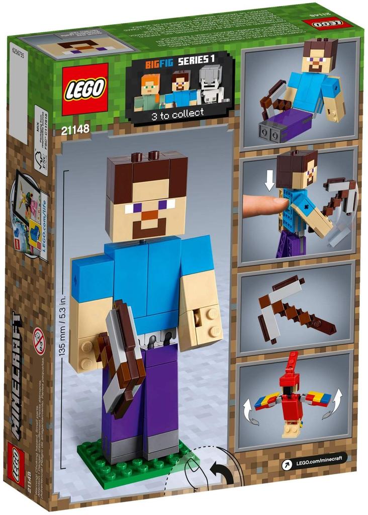LEGO Minecraft Big Fig Steve und Papagei 21148 Bausteinspielzeug für Jungen