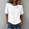 Women Short Sleeve Round Neck Button Shirt Casual Linen Blend Top Lightweight Breathable Summer Blouse with Decorative Buttons