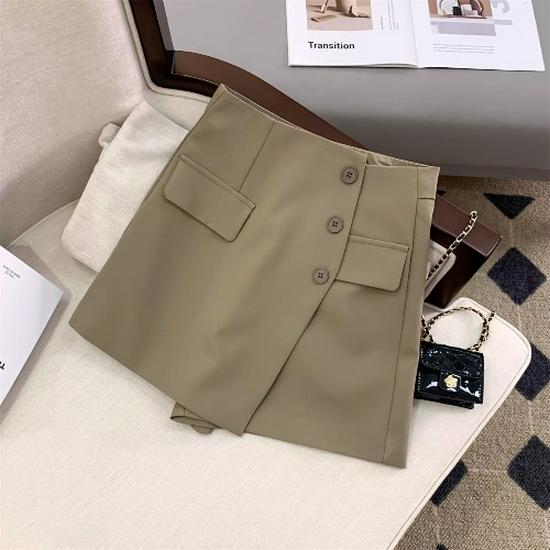 2025 Irregular High-Waisted Slimming A-Line Shorts Skirt with Button Detail - Women's Wide-Leg Pants