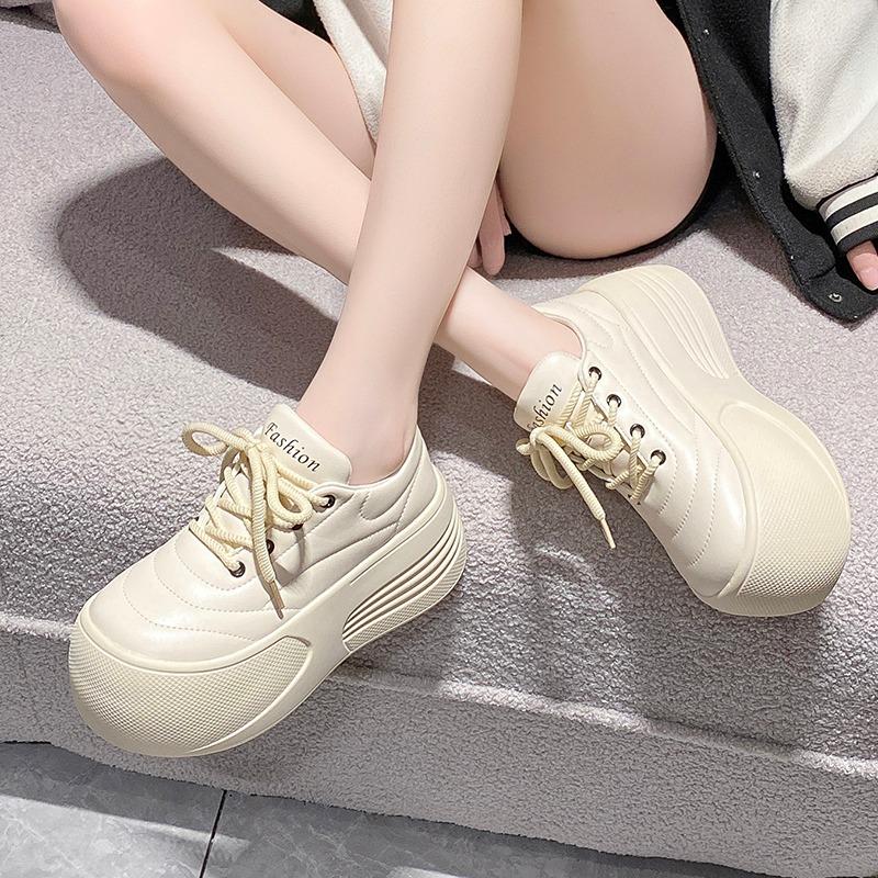 Fashion 7CM High Platform Women Flats Summer Spring Autumn Fashion Round Toe Leather Casual Loafers Female Outdoor Daily Slip-on Shoes