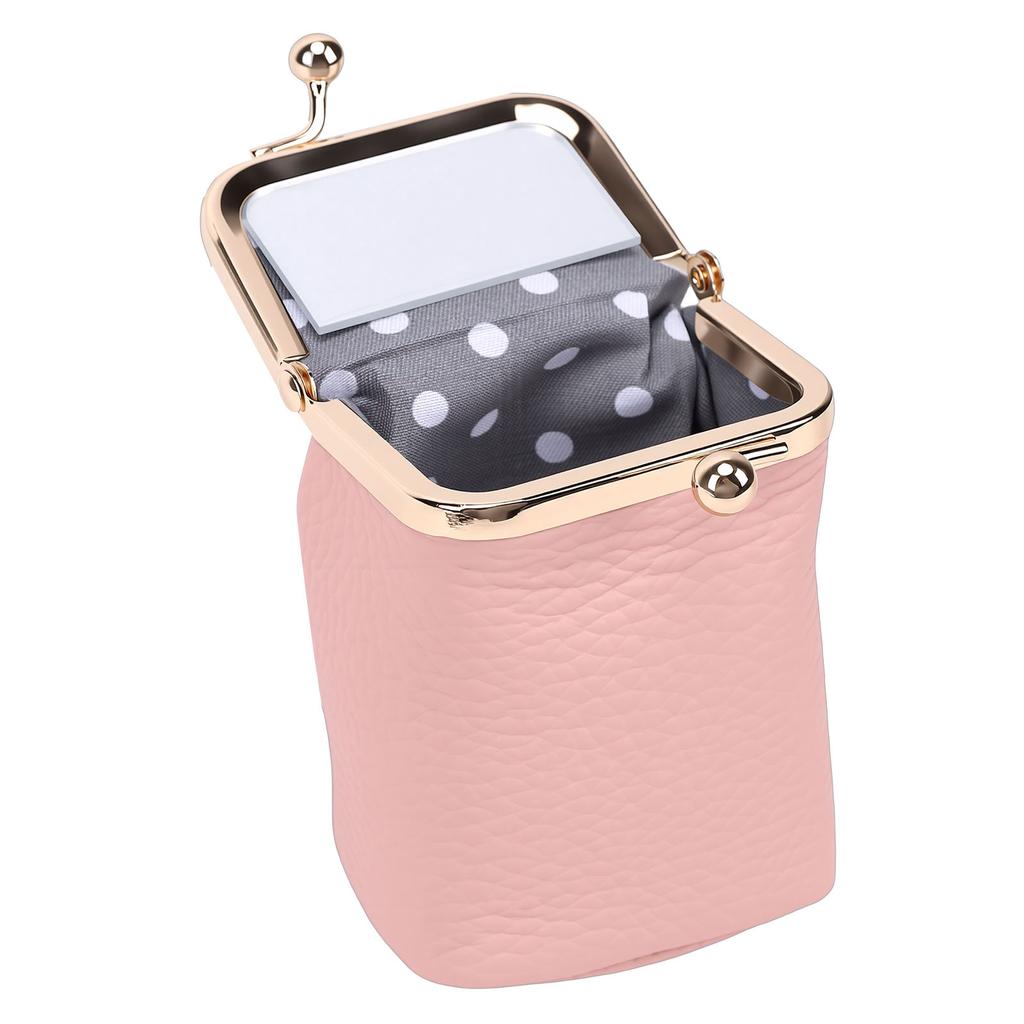 Étui à rouge à lèvres en cuir avec miroir Fermeture métallique Pochette de maquillage Mini étui cosmétique de voyage pour femmes Porte-cartes de crédit Cadeau