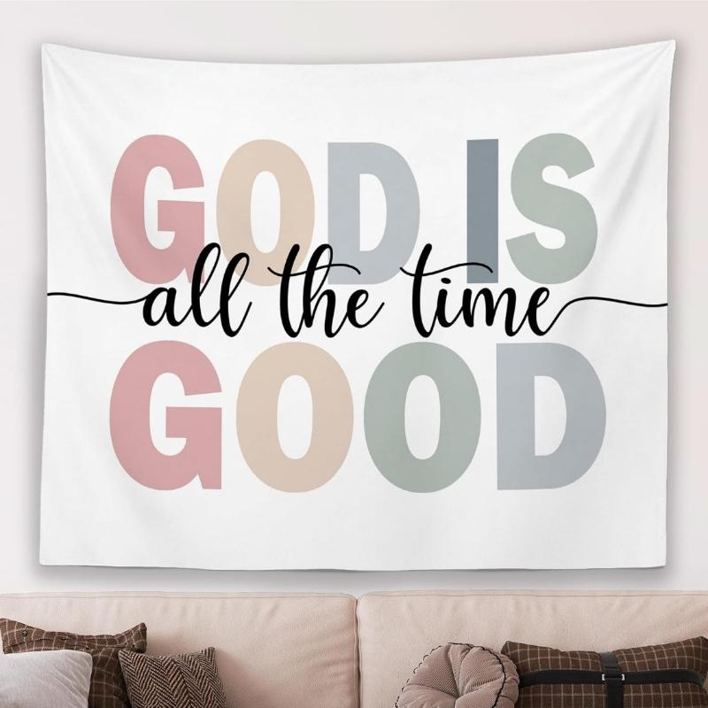 Christian Boho Wall Tapestry Hanging For Bedroom, Bible Verse God Is Good All The Time Tapestry, Abstract Colorful Religious 70x100CM