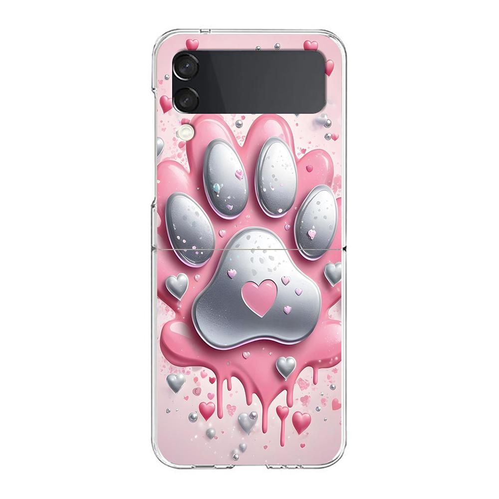 Phone Cover For Samsung Galaxy Z Flip 7 6 5 4 Case Transparent For Samsung Z Flip 3 Hard PC Foldable Dog Paw Print Aesthetics