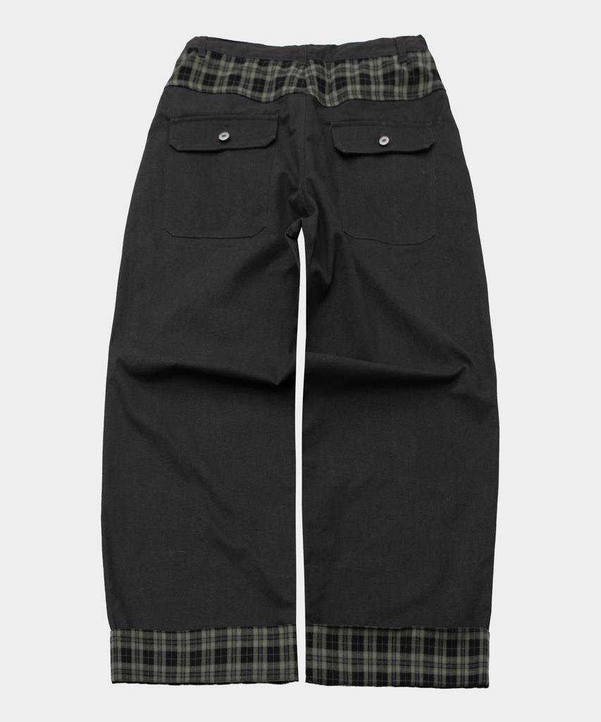 SOMEPLACE MAN Point Check Pocket Color Block Rolled-Up Oversized Wide Cotton Pants [Charcoal]