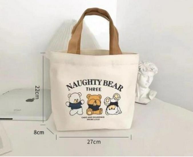 Three Little Bears Versatile Canvas Lunch Bag - Portable Handbag and Cartoon Design