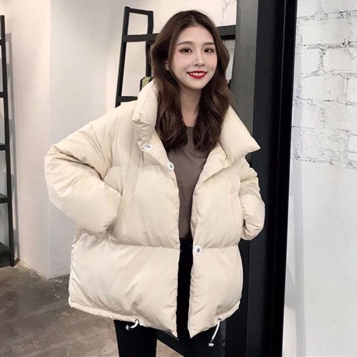 Women's Winter Short Cotton Coat - Korean Style, Thickened, Loose Fit, Harajuku BF, White