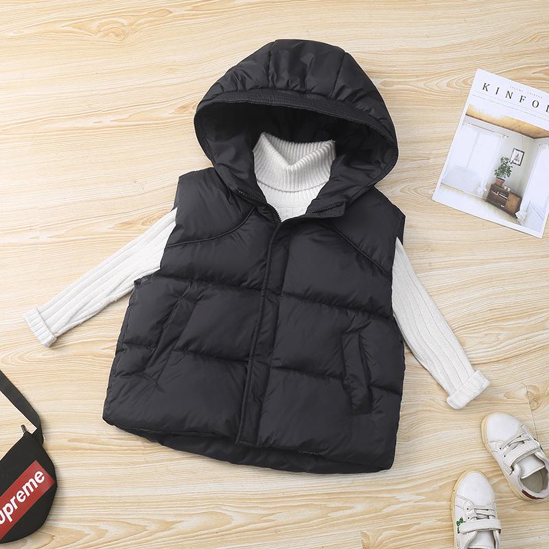 2025 Autumn/Winter Hooded Cotton Vest for Boys & Girls, Warm Sleeveless Jacket for Middle & Big Kids, Elementary School Student Outerwear.