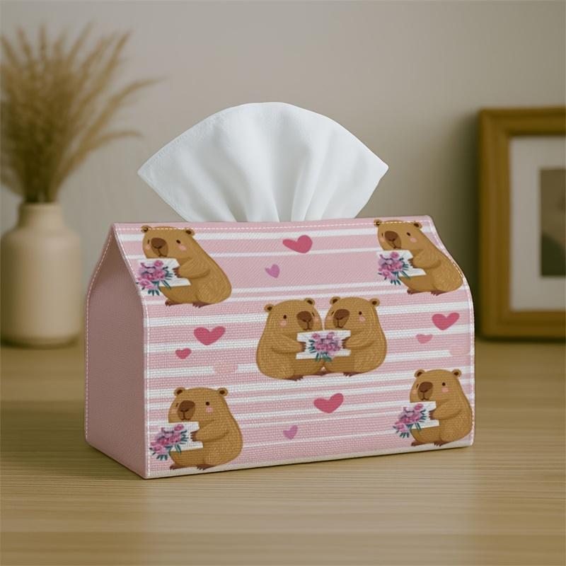 1pc Tissue Box Holder Featuring an Adorable Bear Heart Design In Pink, Made from Durable Polyester. Perfect for Use In The Kitchen, Living Room, Bedro