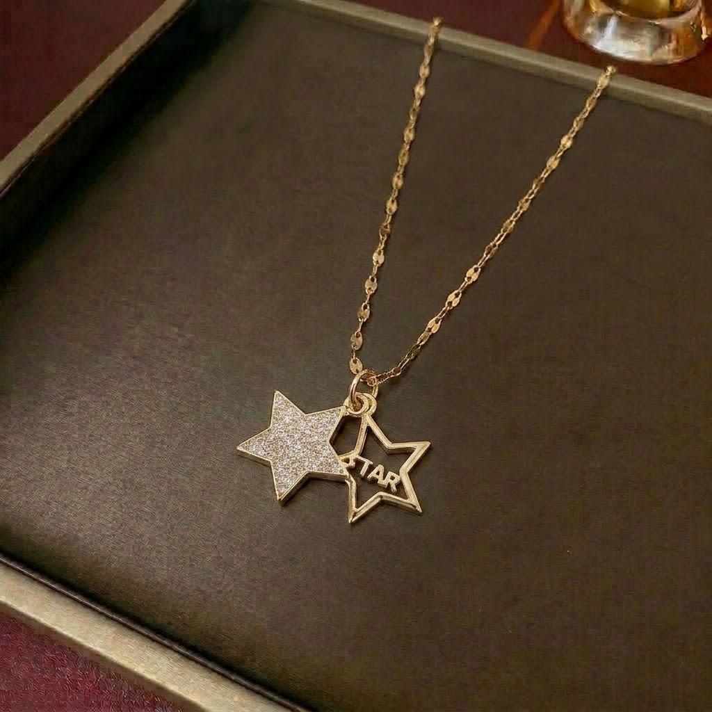 Women's Sweet Style Rainbow Diamond Pendant Necklace with Star & Moon Clavicle Chain