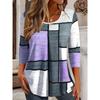 Women's Color Blocked Long Sleeved T-shirt Casual Loose Geometric Printed Top