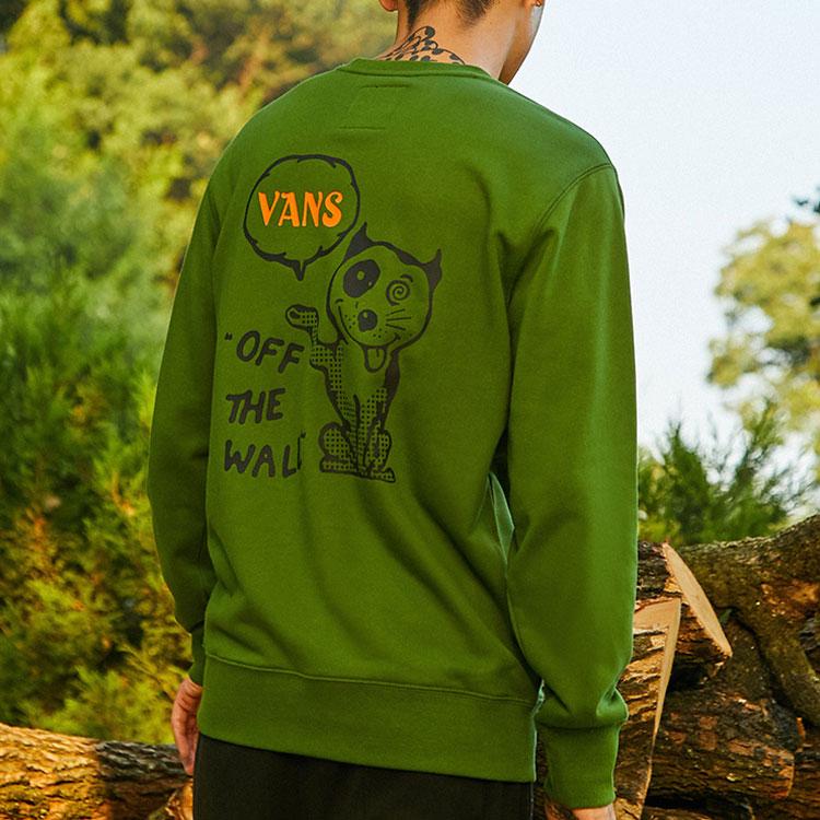 Vans Green Cartoon Cat Print Crew Neck Fleece Sweatshirt VN0A5H76ZQW