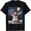 Van Gogh Starry Night Christmas Snowman Winter Snowy Night T-Shirt(1)