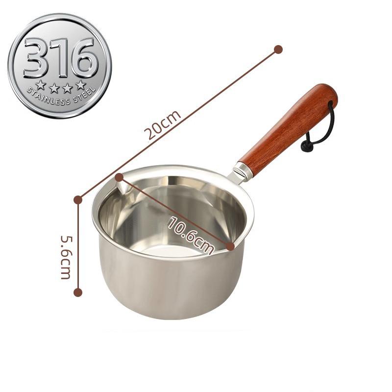 316 Stainless Steel Oil Pot Mini Hot Milk Pan Frying Pan Wooden Handle Small Saucepan Boiling Butter Melt Pot Kitchen Cookware