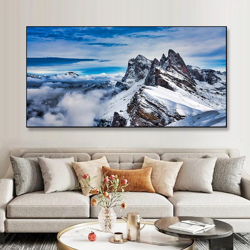Wspaniały Canvas z Krajobrazem Malowanie Śnieżnej Góry Plakat Sztuka Ścienna do Dekoracji Salonu Sypialni Obraz