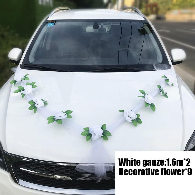 Artificial Flower White Rose Wedding Car Decoration Door Handle Ribbons Silk Flower Wedding Supplies Bridal Car Decorations