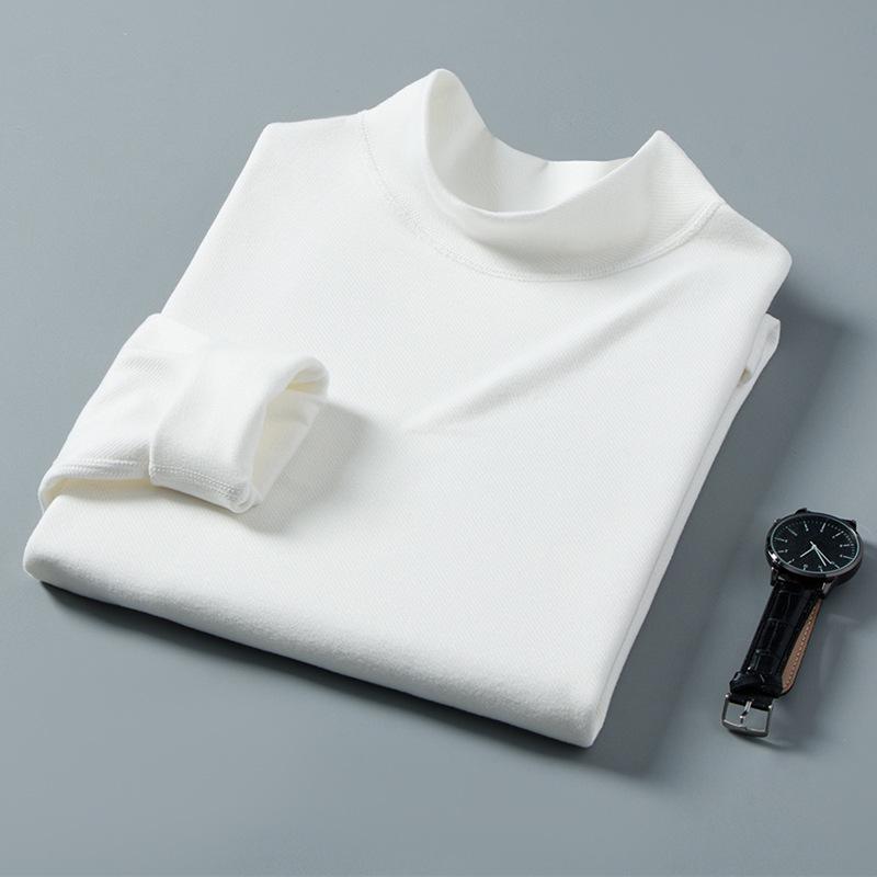 Unisex White Long-Sleeve Thermal Top - Korean Style Half Turtleneck for Autumn/Winter