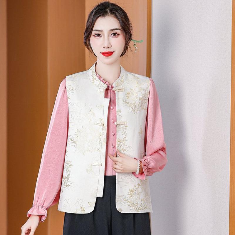 Women s Slimming Embroidered Jacquard Vest with Frog Buttons 3XL (120-135 jin)