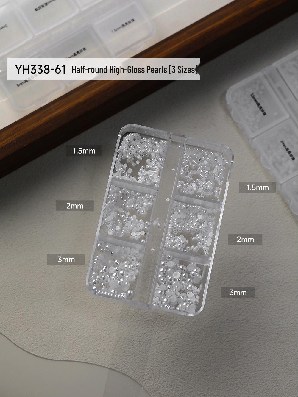 Bright Pearl Nail Art Decorations: Mixed Pack of Half-Round & Full Round White Pearls in Various Sizes for 3D Designs.