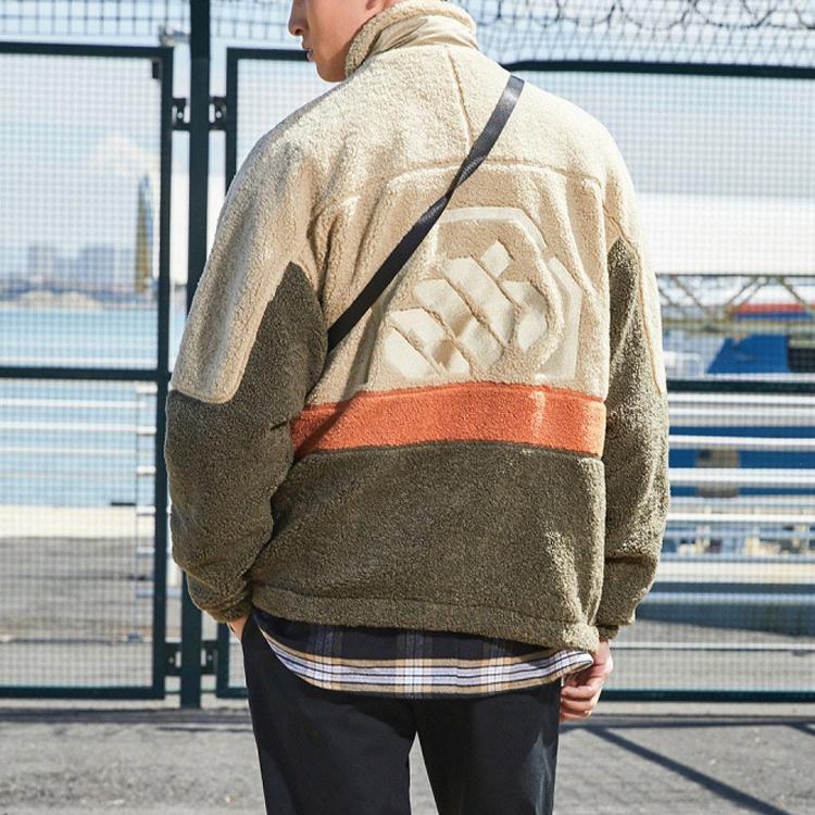 Li Ning Badfive Volný teplý kabát z jehněčí vlny se stojáčkem Pánská bunda Khaki AFDQ755-3