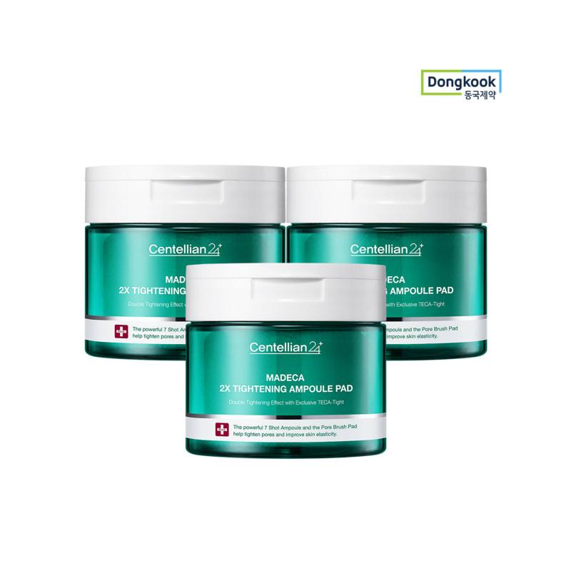 Madeca Double Tightening Ampoule Pads 165ml (60 Sheets) 3 Pcs Elasticity Absorption Pore Lifting TECA Water Glow Skin Cooling