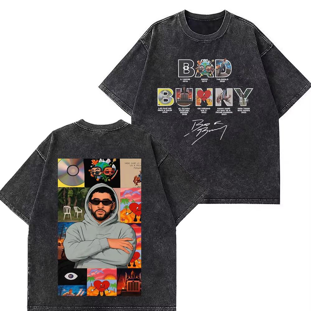 Rappare Bad Bunny Turné 2026 Debi Tirar Mas Fotos DTMF Merch T-shirts Herr Mode Sommar Rundhalsad T-shirt Hip Hop Vintage Tvättade T-shirts