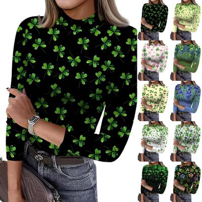 Women's Slim Bottom T-shirt Fashion Casual  Printing Round Neck Pullover 3/4 Sleeve  Top