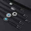 5Pcs Western Cowboy Vintage Flower Stone Pendant Bolo Tie Braided Leather Rope Cord Necktie Necklace Jewelry Neckwear
